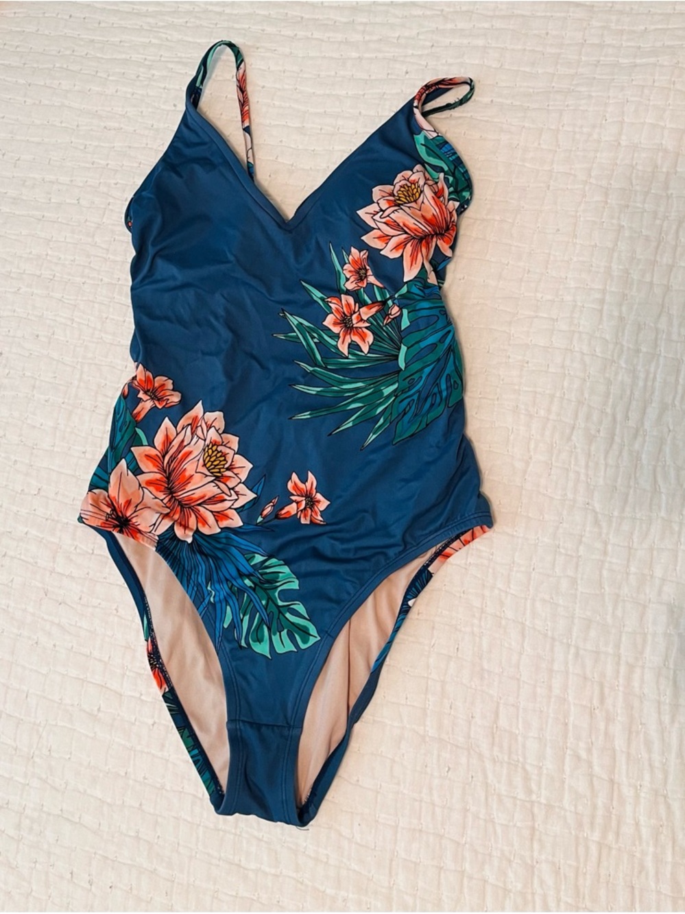 Kona Sol Navy Blue Floral One-Piece Swimsuit